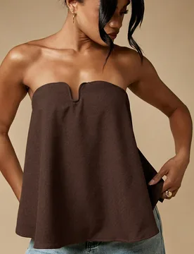 Top bustier sin tirantes con escote en forma de U y cierre de cremallera en la espalda para citas nocturnas y ocasiones de noche L - Shein - FashionsVida