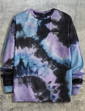 Camiseta de manga larga con detalles de parche de letras teñidas con efecto tie-dye para hombre, para salir, para amigos, verano, estilo streetwear, - Shein - FashionsVida