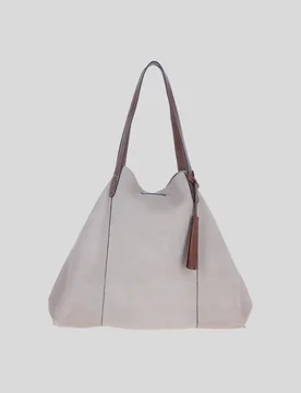 Womens Real Suede Leather Shopper Bag With Tassel Charm - Taupe - One Size - Brampton London - FashionsVida