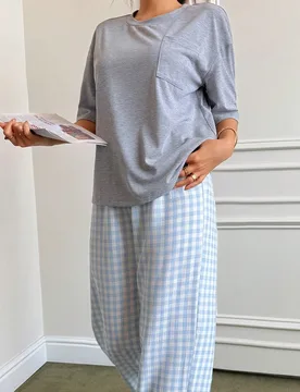 Conjunto de pijama a cuadros cómodo y casual para mujer, primavera/verano - Shein - FashionsVida