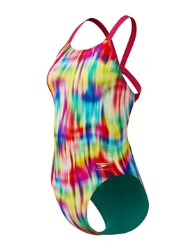 Fl Printed Leaderback Swimsuit Prismatic Paradise / Ruby UK 30 Women - Speedo - FashionsVida