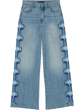 Vaquero ancho de mujer de talle alto con bordado floral - Maje - FashionsVida