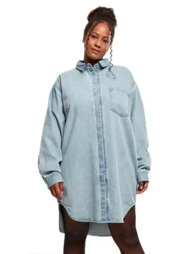 Robe Courte à Manches Longues Oversized Tinted Light Blue Washed L - Urban classics - FashionsVida