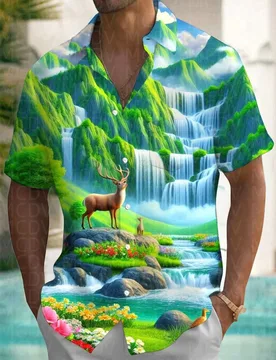 Deer Pattern Men's Hawaiian Shirt Stretch Easy Care Camp Shirt Big Tall - Aliexpress - FashionsVida