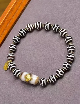 Natural Agate Water Pattern Bracelet, Single Circle Tibetan Style Buddhist , Three-Eyed Inlaid Dzi Bead Accessory B - Aliexpress - FashionsVida