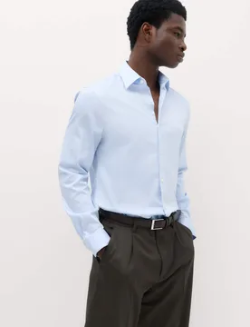 Slim Fit Pure Easy Iron Cotton with Stretch Shirt Blue male - M&S - FashionsVida