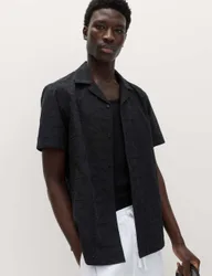 Regular Fit Pure Cotton Embroidered Shirt Black male