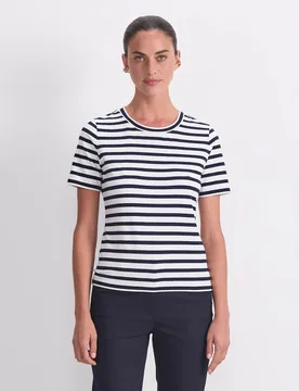 Cotton Rich Striped Crew Neck T-Shirt Navy Mix female - Sportscraft - FashionsVida