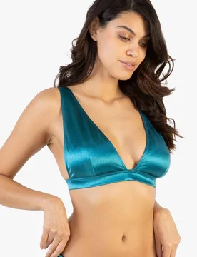 Women's Shine Non Wired Plunge Bikini Top Fuller Bust Exclusive in Blue Size: 16E-F - Blue - Size: 16E-F - Wolf & Whistle - FashionsVida
