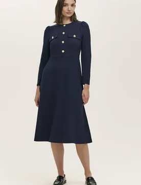 Women's Gilly Ponte Jersey Buttoned Midi Dress in Dark Navy Size: 14 - Dark Navy - Size: 14 - Finery London - FashionsVida