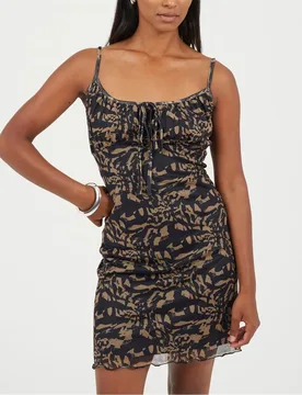 Womens Strappy Spaghetti Strap Mini Slip Dress In Beige/black - Size 10 Uk - Brave soul - FashionsVida
