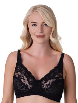 Women's Soft Lace Cup Non-Wired Bra in Black Size: 42DD - Black - Size: 42DD - Camille - FashionsVida