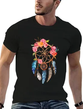 Image: Watercolor, flowers and feathers dreamcatcher T-Shirt t shirts for man pack white g man t shirts for men T-Shirt - Aliexpress - FashionsVida