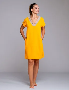 Vestido de playa de manga caida con detalle de aros en el cuello - Egatex - FashionsVida
