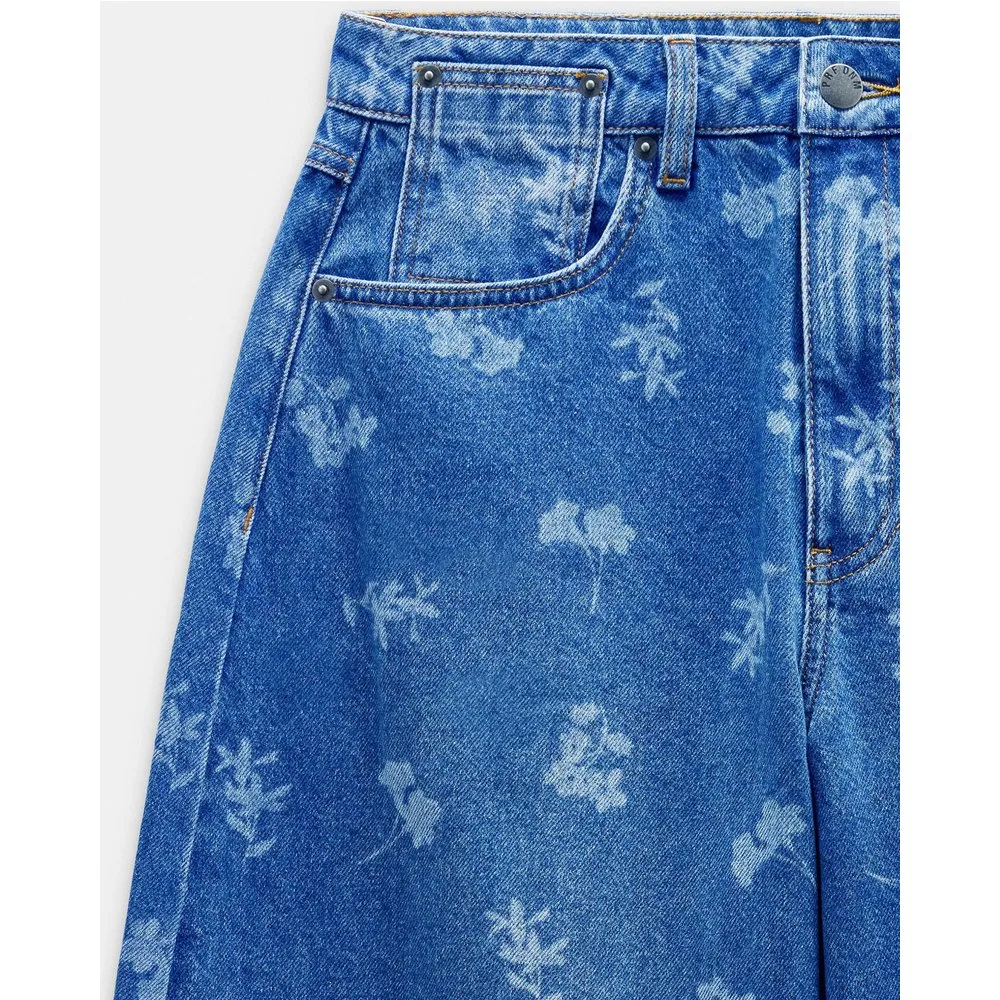 Vaqueros anchos de mujer 100% algodón estilo abombado con estampado floral - Parfois - FashionsVida