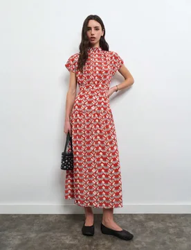 Vestido Maxi Estampado Rojo con Corte en A, Vestido Casual Elegante para Mujeres, Vestido de Vacaciones, Vestido de Otoño Elegante Boho XL - Shein - FashionsVida