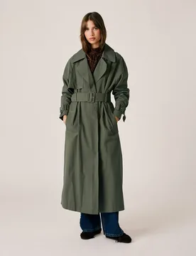 Gabardina de mujer en sarga con lazada en el cuello - Alma en Pena - FashionsVida