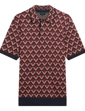 Mens Melvvin Geo Jacquard Maroon Knit Polo Shirt - Wine - Size 2xl - Ted baker - FashionsVida