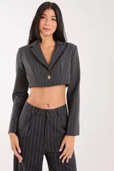 Women's Pinstripe Cropped Blazer in Charcoal Size: 12 - Charcoal - Size: 12