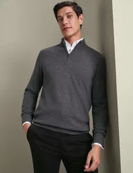 Pure Merino Wool Half-Zip Jumper Grey male