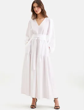 Stufenkleid mit V- Neck aus 100% Leinen Weiß 42 - Seidensticker - FashionsVida