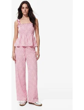 Pantalón largo de mujer de cuadros de vichy - Pieces - FashionsVida