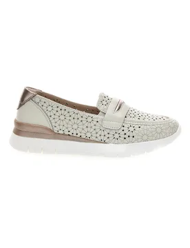 Mocassini beige traforati con bocca di leone in vera pelle 182081 38 - PRIMA RIGA - FashionsVida