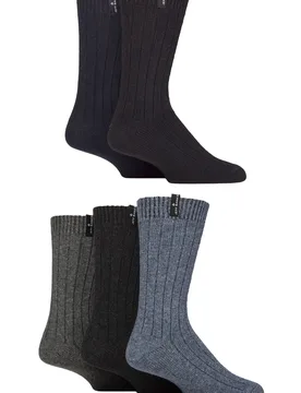 Mens 5 Pair Ribbed Recycled Wool Boot Socks Black / Navy / Grey 7-11 - Assorted - Size: 7-11 Mens - Jeff Banks - FashionsVida