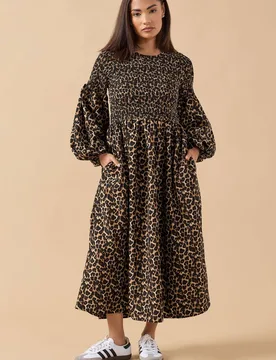 Women's Petite Animal Shirred Maxi Dress in Brown Size: 8 - Brown - Size: 8 - PixieGirl - FashionsVida