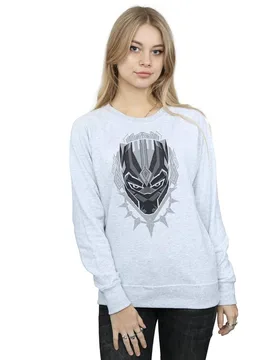 Women's Black Panther Head Sweatshirt in Grey Size: Large - Grey - Size: L - Marvel - FashionsVida