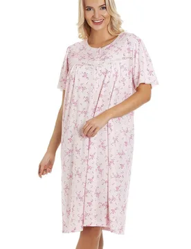 Women's Classic Short Sleeve Floral Nightdress in Pink Size: 10-12 - Pink - Size: 10-12 - Camille - FashionsVida