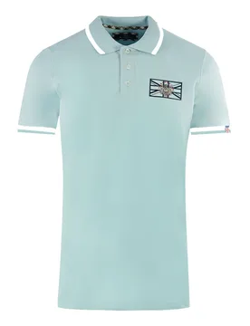 Mens London Union Jack Light Blue Polo Shirt - Size Medium - Aquascutum - FashionsVida