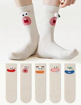 Pares de calcetines casuales de tripulación divertidos con ojos grandes de dibujos animados para mujeres, primavera/verano, otoño - Shein - FashionsVida