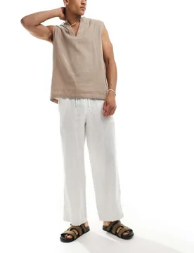 Mens Baggy Linen Trouser In White - Size X-Small - Cotton on - FashionsVida