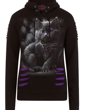 Kapuzenpullover - Cattitude - S bis XL - für Damen - Größe M - schwarz/lila - Frauen - female - Spiral - FashionsVida