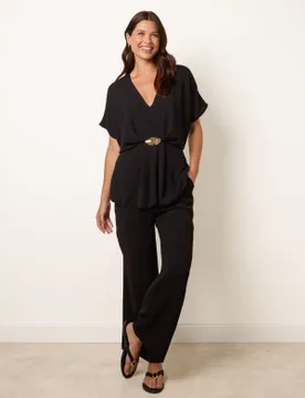 Two Piece Buckle Trouser Set - S/M / BLACK - female - Blue Vanilla - FashionsVida