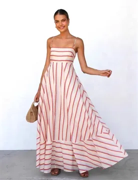 Spaghetti Strap A-line Dress Dresses For Wedding Vestidos Ladies Temperament Elegant Gentle Romantic Vacation Striped Sleeveless - Aliexpress - FashionsVida