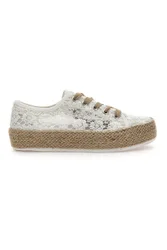 Sneakers Bianche e Beige Con Trama Ricamata e Flatform 122 37