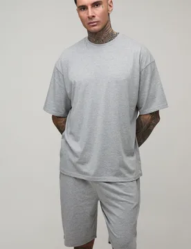Mens Tall Man Dash Oversized T-Shirt & Loungewear Short Set - Grey Cotton - Size 2xl - boohooMAN - FashionsVida