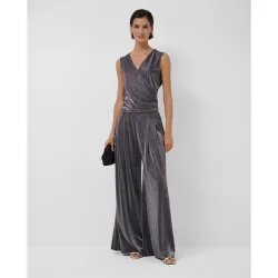 Pantalón de mujer ancho fluido punto lúrex metalizado
