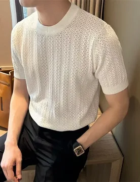 New POLO men's Personalized hollow Casual Short sleeved slim fit POLO Shirt Fashion Short sleeved Comfortable and Breathable Top - Aliexpress - FashionsVida