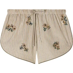 Short recto de mujer de rayas y flores bordadas