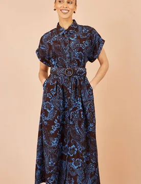 Women's Paisley Midi Shirt Dress in Brown Size: 20 - Brown - Size: 20 - Yumi - FashionsVida