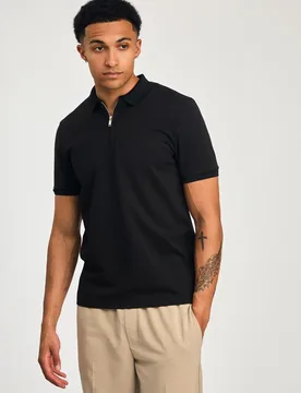 Short Sleeve Mens Zip Neck Polo Shirt - Nines - FashionsVida