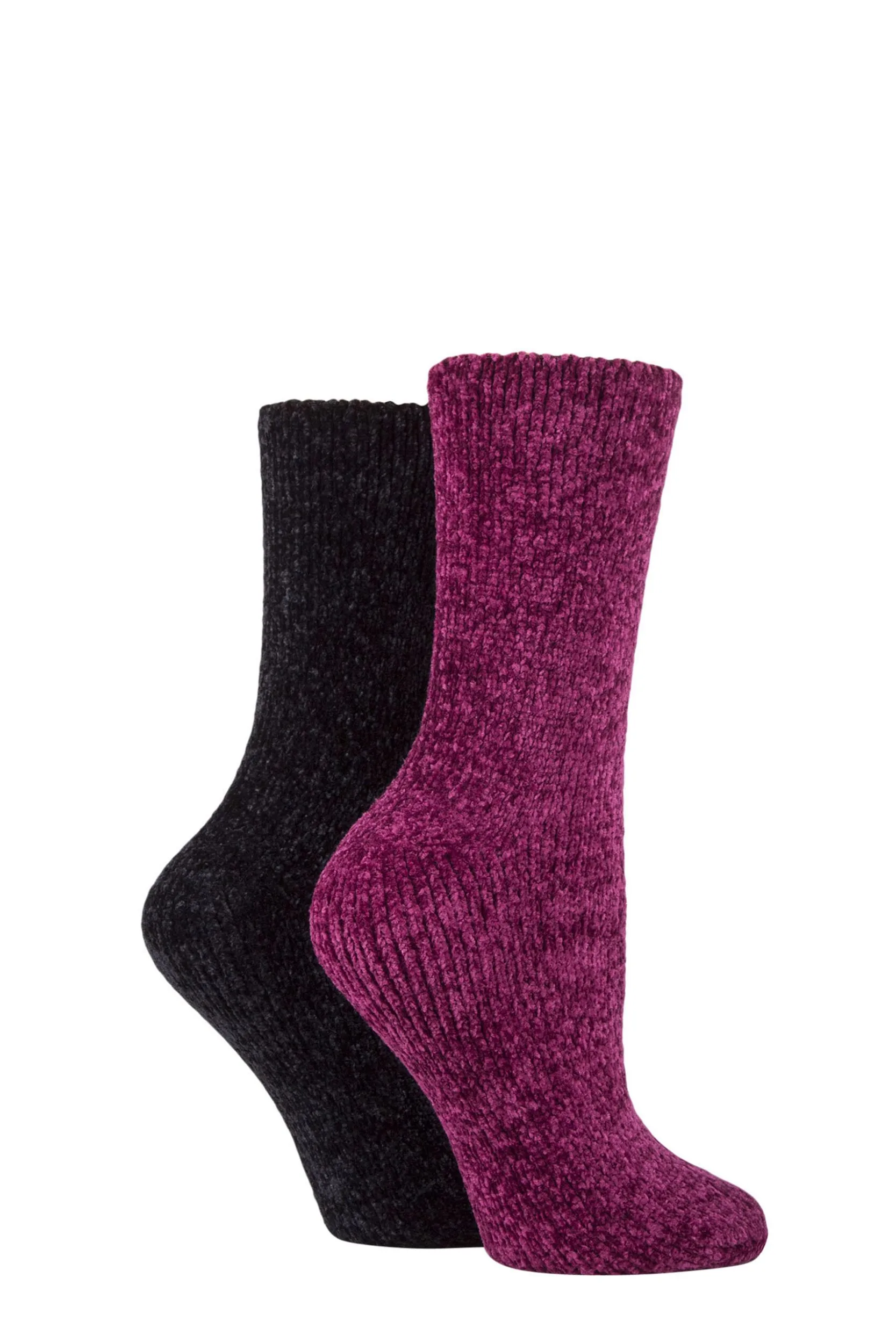 Women's 2 Pair Chenille Boot Socks Blackbird 4-8 Ladies - Multi Coloured - Size: Small - ELLE - FashionsVida