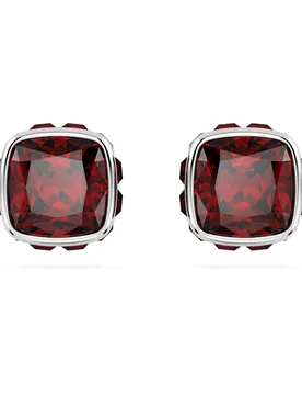 Orecchini a lobo Birthstone, Taglio squadrato, Gennaio, Rossi, Placcato rodio OS - Swarovski - FashionsVida