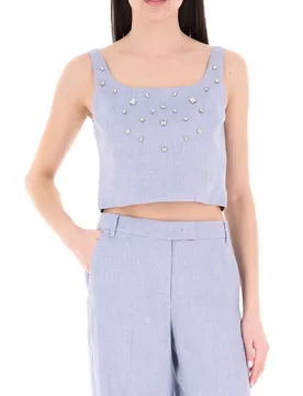 Top con strass AZZURRO POLVERE 40 - Marella - FashionsVida