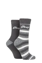 Women's 2 Pair Cushioned Brushed Thermal Boot Socks Slate / Cream 4-8 Ladies - Grey - Size: Small