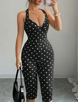 Mono de mujer con lunares, ajuste ceñido, cómodo y casual, mono sexy para exteriores y uso diario, adecuado para todas las estaciones, versión de v - Shein - FashionsVida