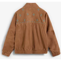 Cazadora de piel de mujer bomber con detalles de studs